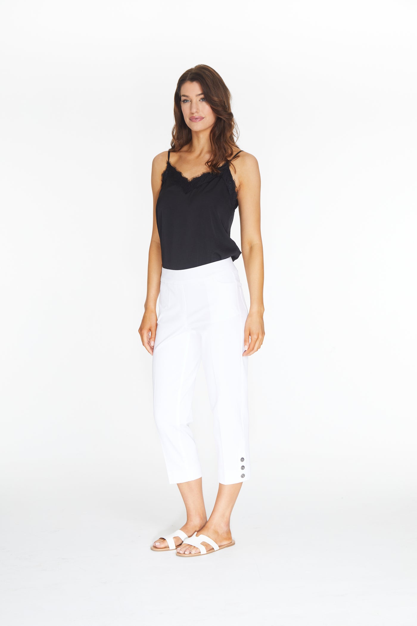 5-Button Hem Vent Crop Pant - White