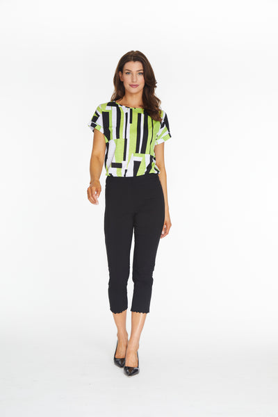 Pull-On Crop Pant with Scallop Embroidered Hem - Black