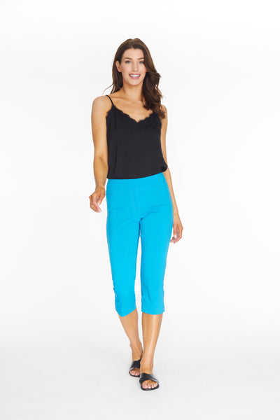 Pull-On Capri Pant With Pockets - Bright Turquoise