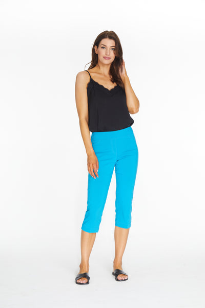 Pull-On Capri Pant With Pockets - Bright Turquoise