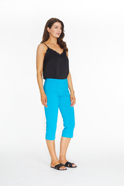 Pull-On Capri Pant With Pockets - Bright Turquoise