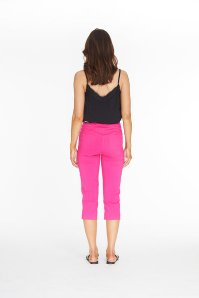 Pull-On Capri Pant With Pockets - Fuchsia