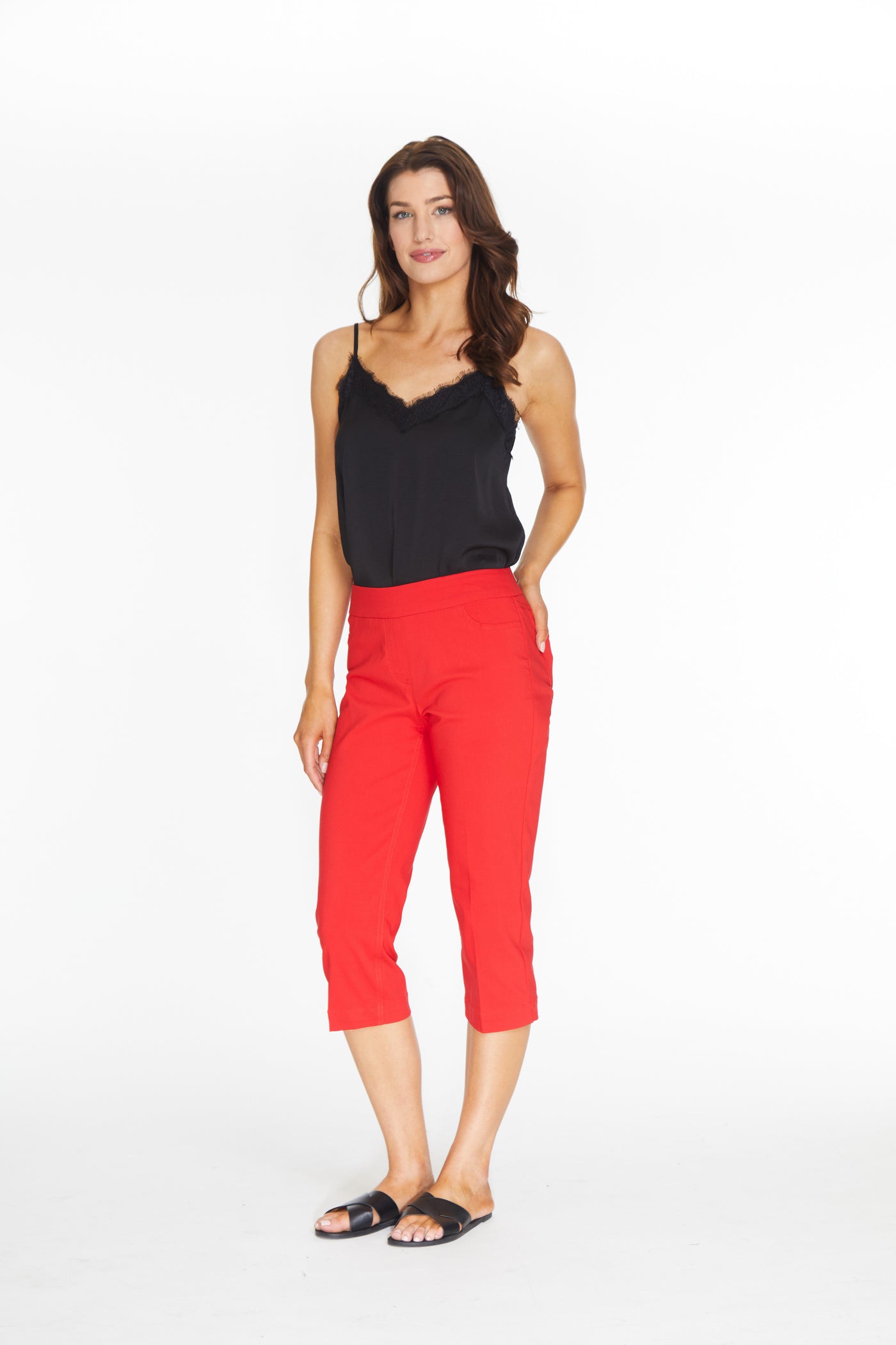 Pull-On Capri Pant With Pockets - Red