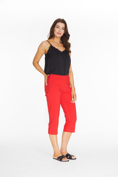 Pull-On Capri Pant With Pockets - Red