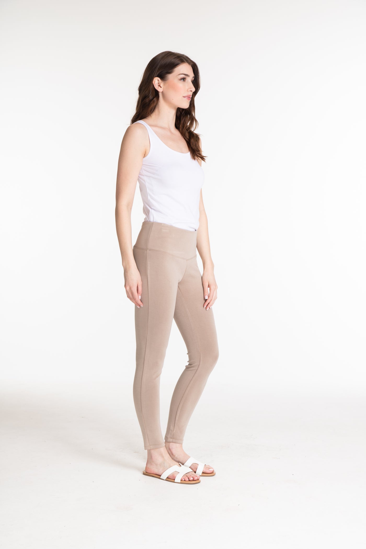 WIDE BAND PULL-ON ANKLE LEGGING - Stone