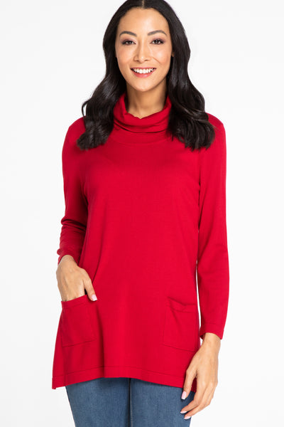 Cowl Collar Sweater Tunic - Dark Red