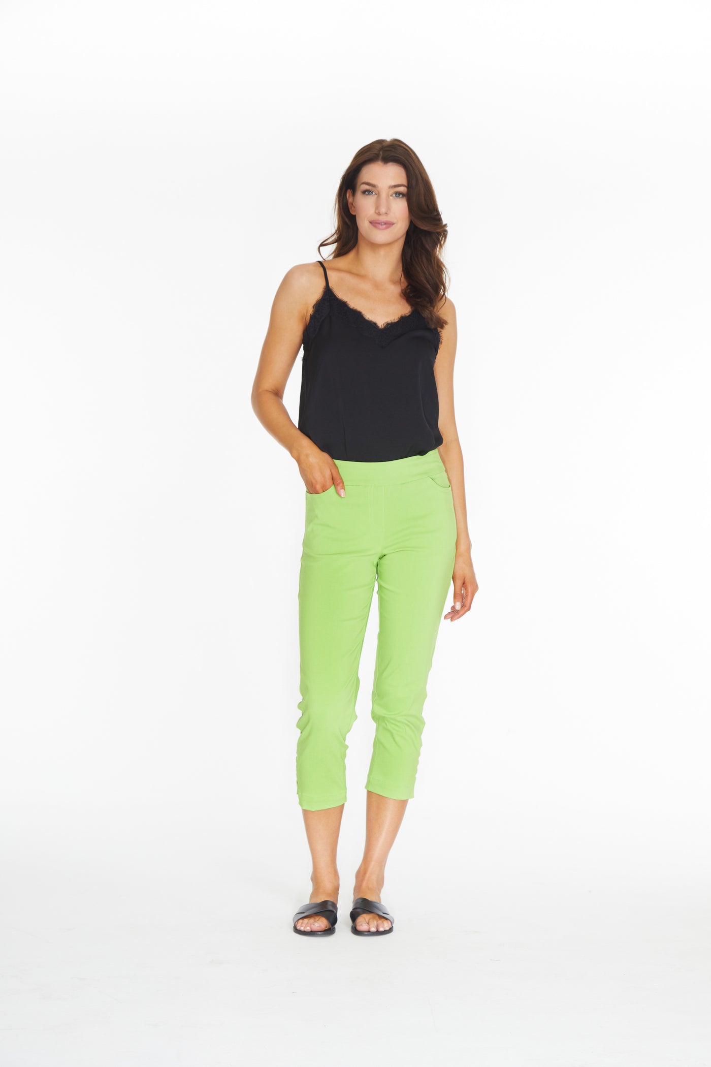 Crop Pant with Strap Hem Vents - Bright Lime