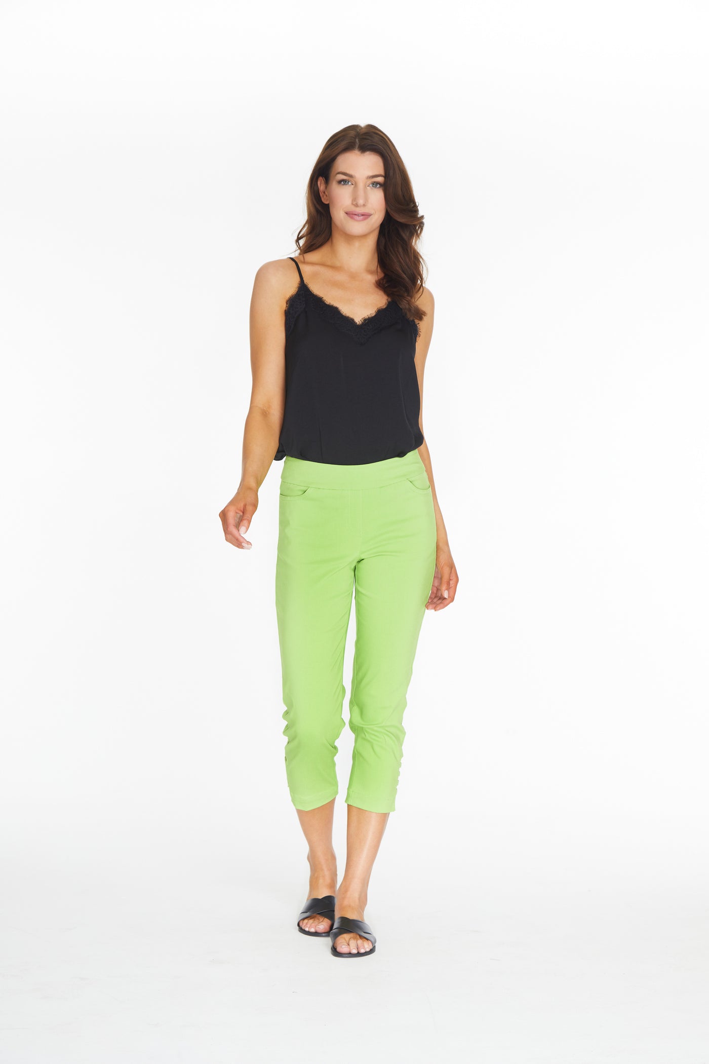 Crop Pant with Strap Hem Vents - Bright Lime