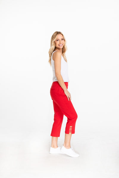 Crop Pant with Strap Hem Vents - Red
