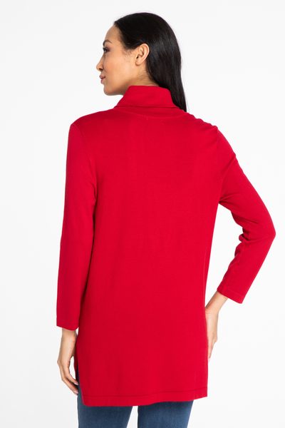 Cowl Collar Sweater Tunic - Dark Red