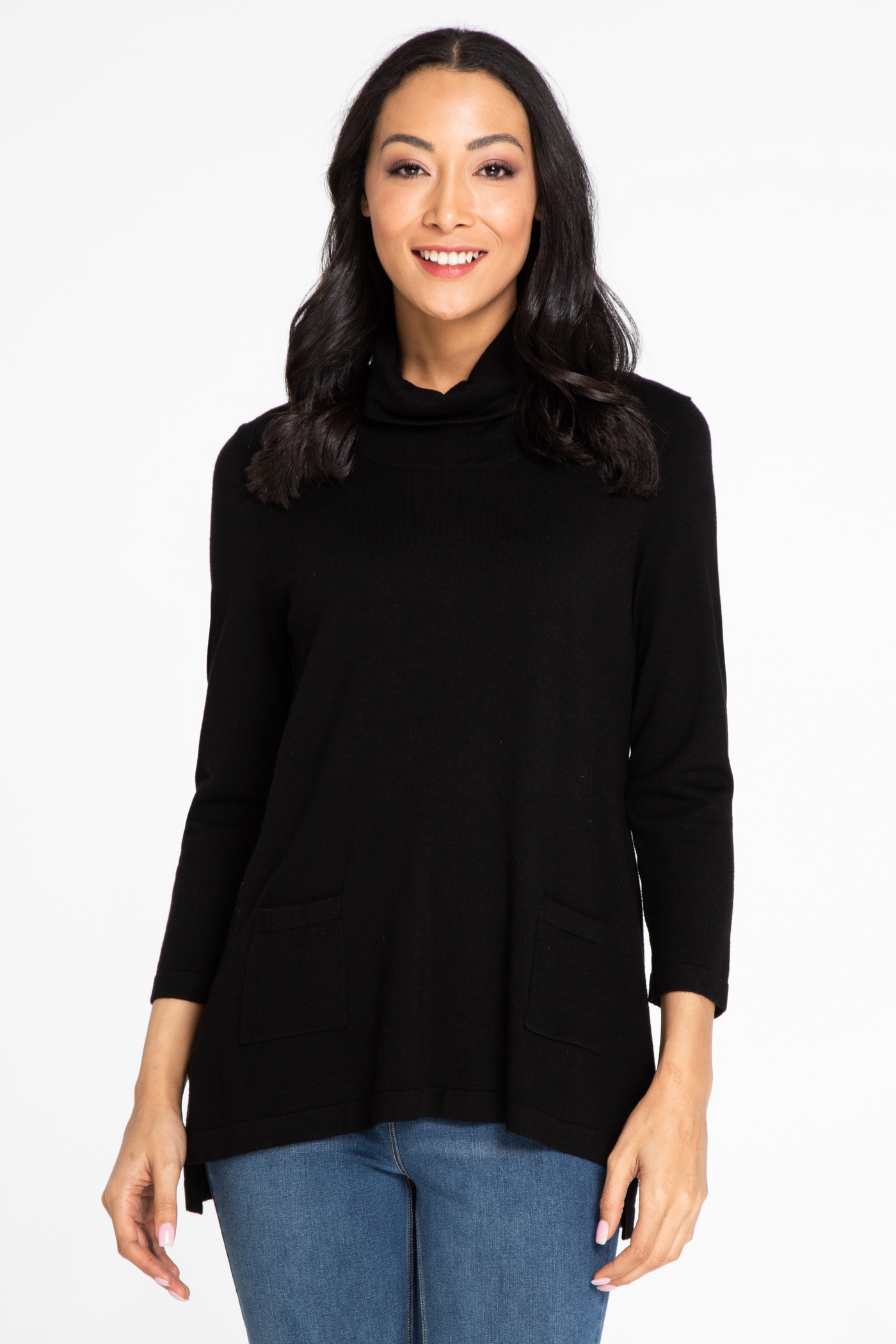 Cowl Collar Sweater Tunic - Black