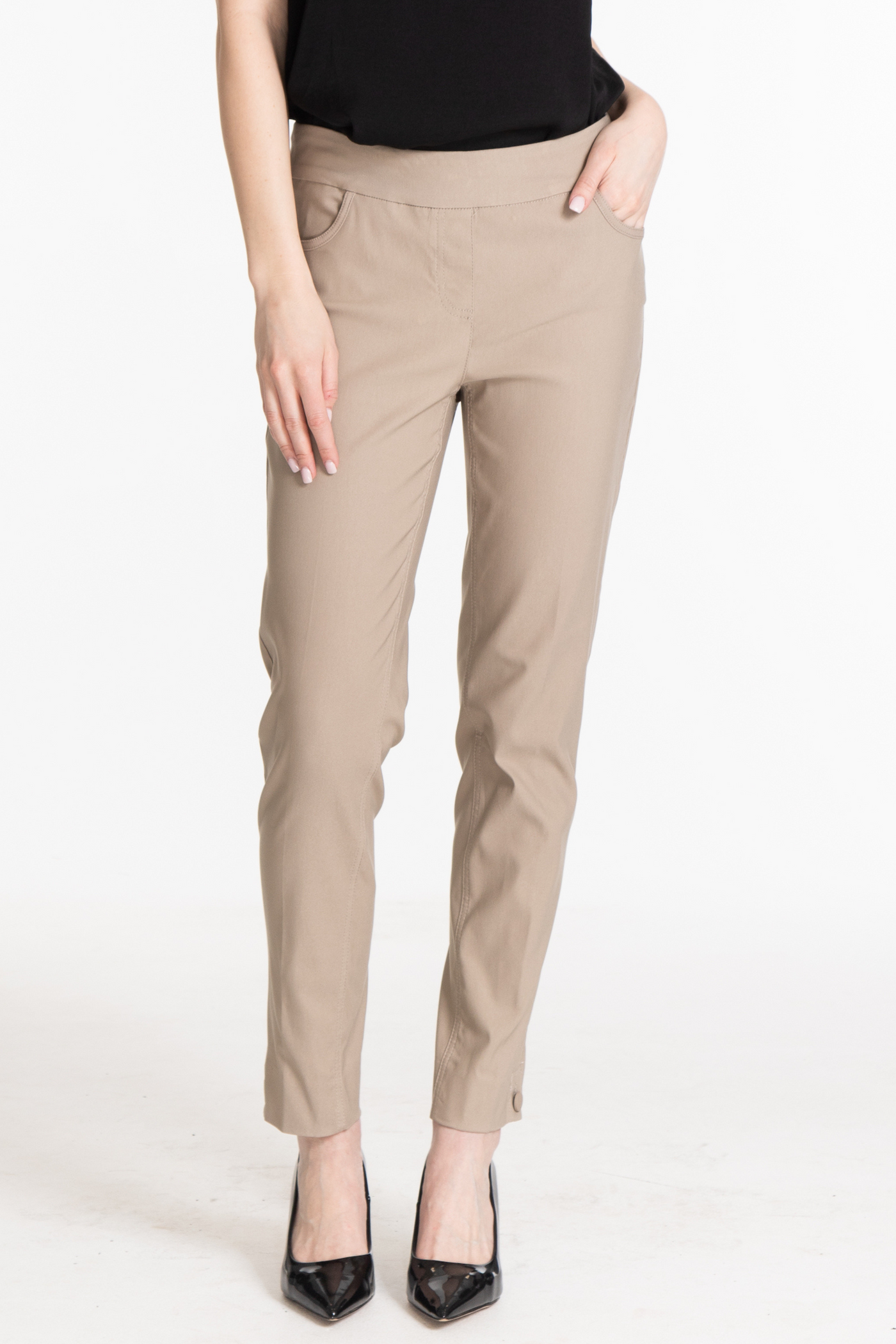 Pull-On Real 4-Pocket Ankle Pant With Button Hem Vents - Stone