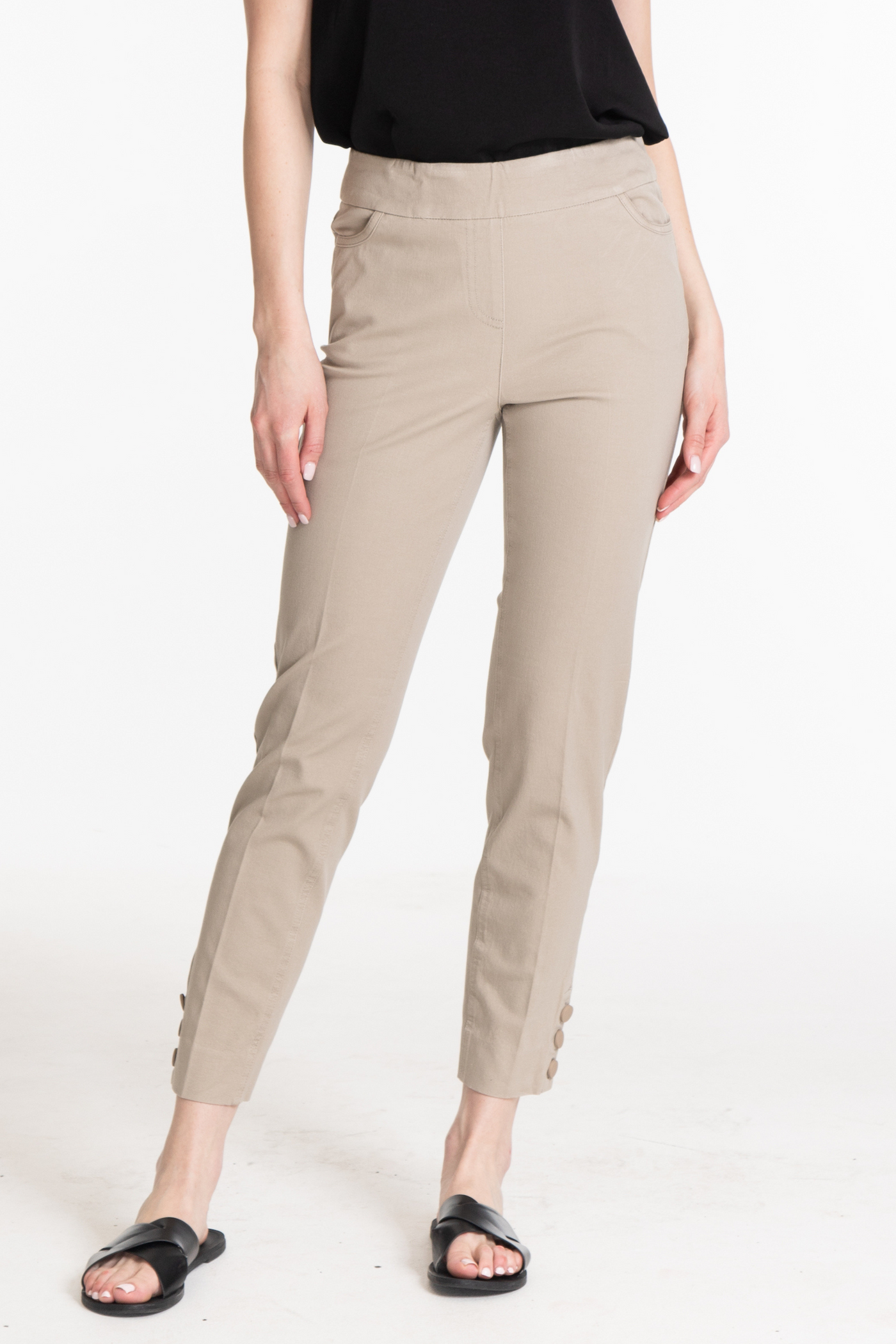 Pull-On 3-Button Hem Vent Ankle Pant - Stone