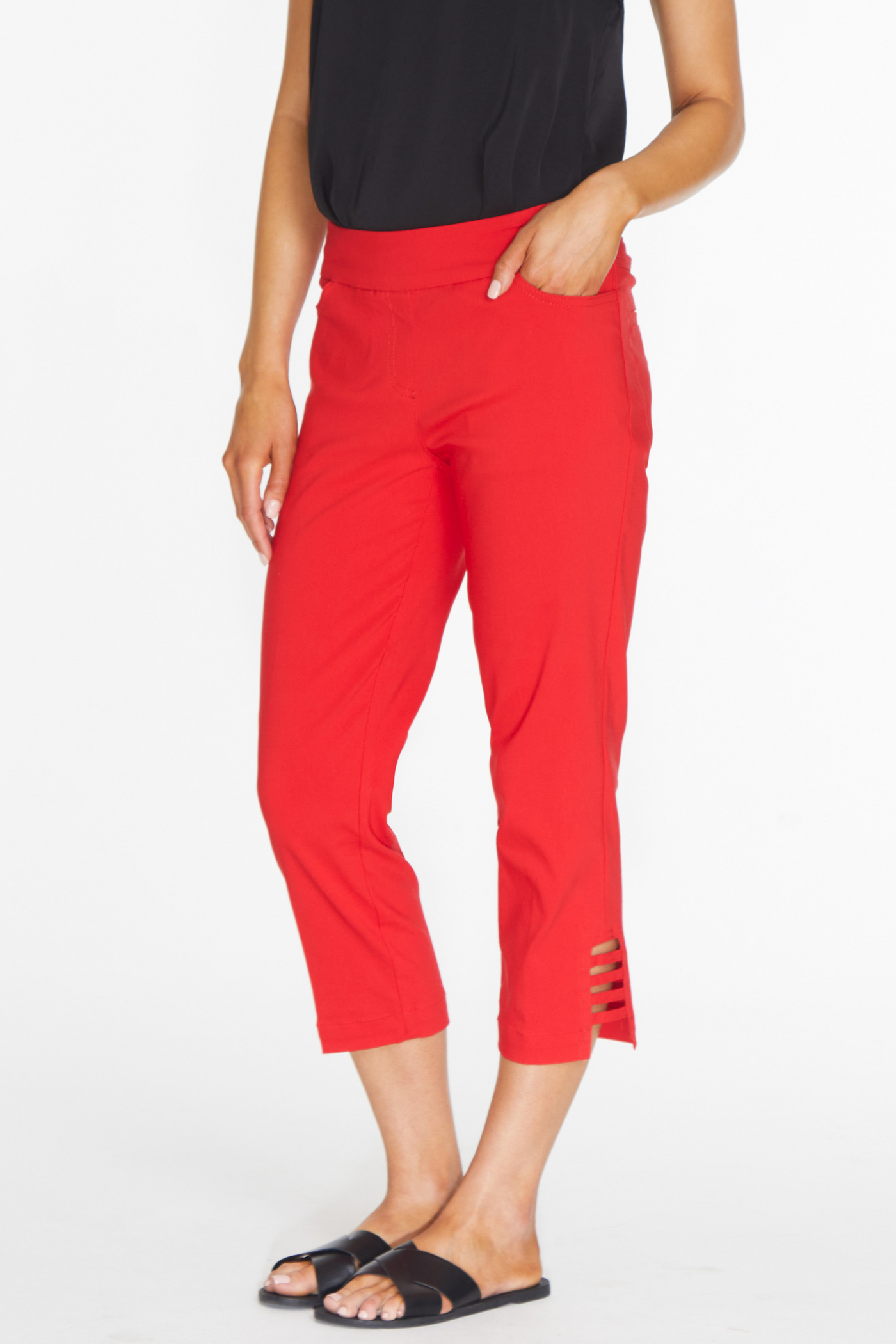 Crop Pant with Strap Hem Vents - Red