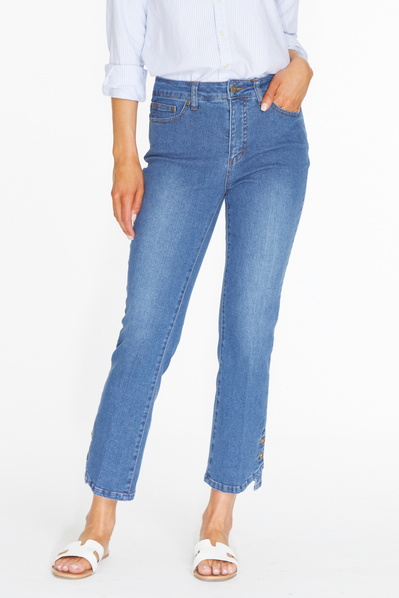 Flare Leg Ankle Jean - Medium Indigo