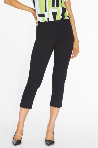 Pull-On Crop Pant with Scallop Embroidered Hem - Black